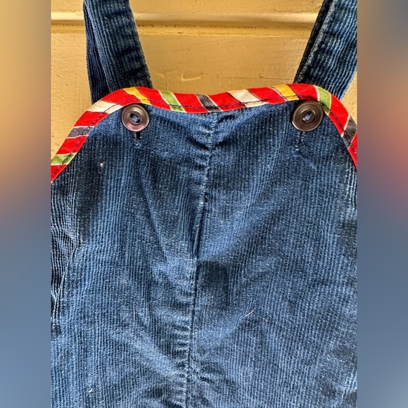 Vintage Classic Blue and Red Corduroy Overalls with Red Trim - Picture 3 of 7